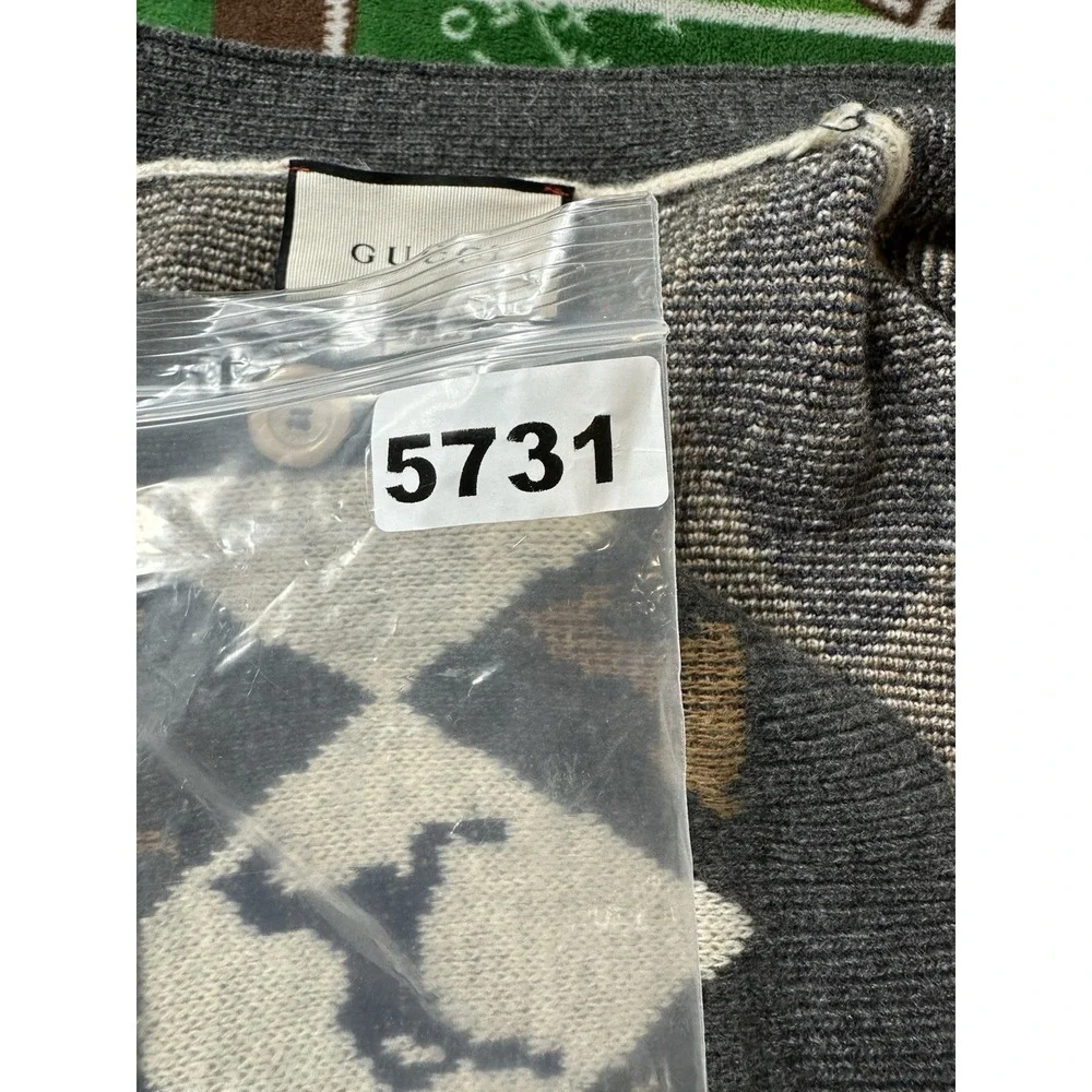 GUCCI Argyle Wool Equestrian AOP Pearl Button Cardigan Size Men's Large